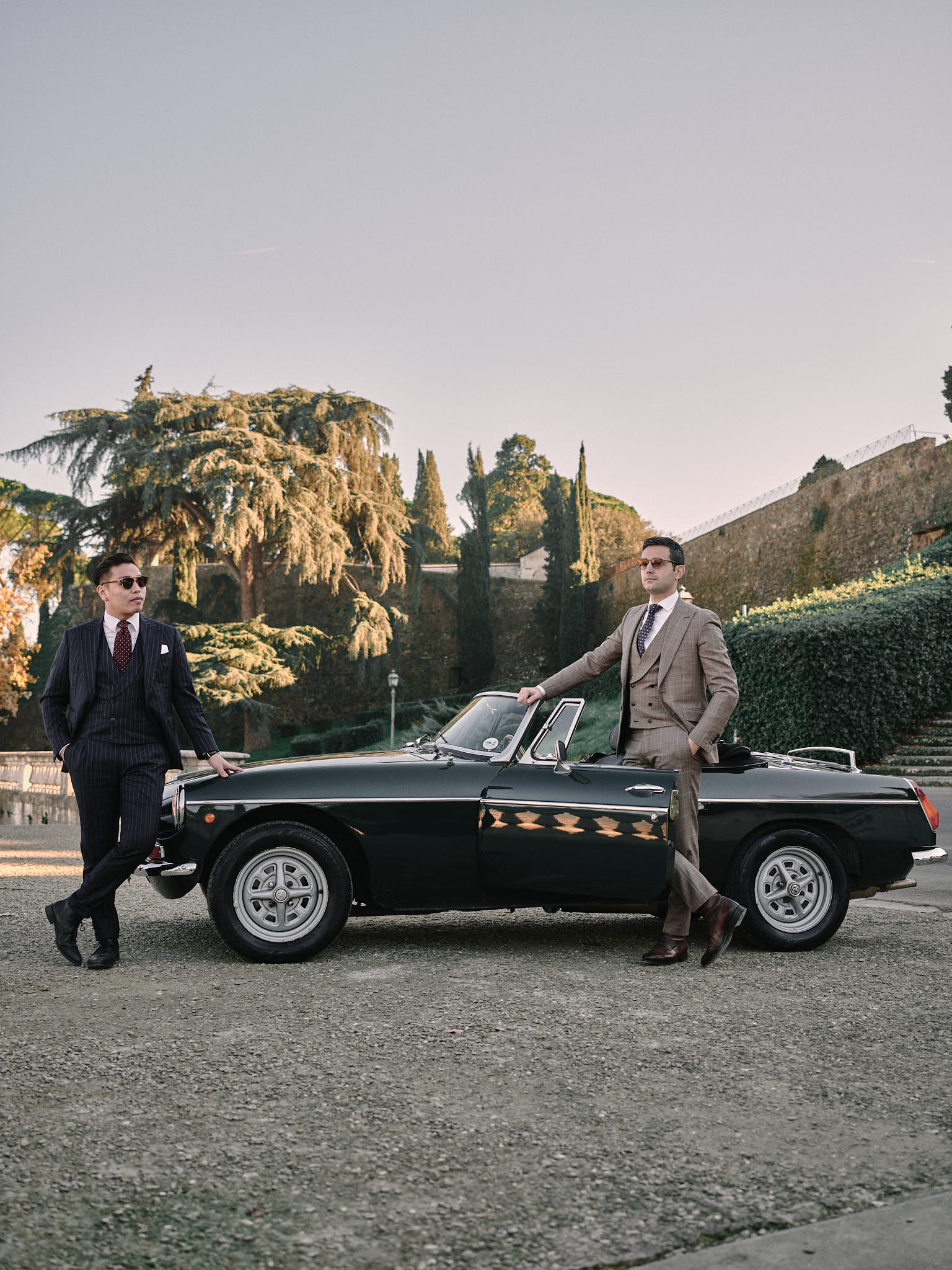 Blandin Delloye Florence Italy Street Fashion with MG historic car Blandin Delloye Florence Italy Street Fashion with MG historic car