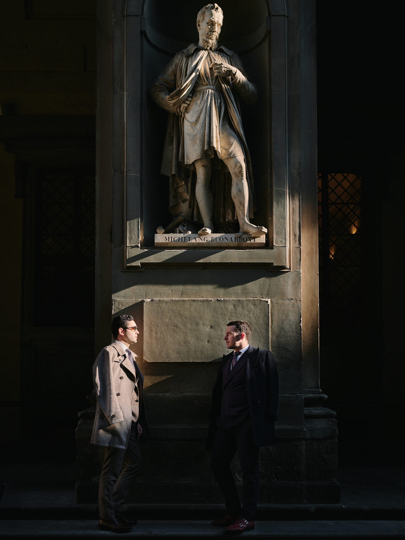Blandin-Delloye-Florence-Italy-Street-Fashion-15 Blandin Delloye Florence Italy Street Fashion with Michelangelo Buonaroti Sculpture